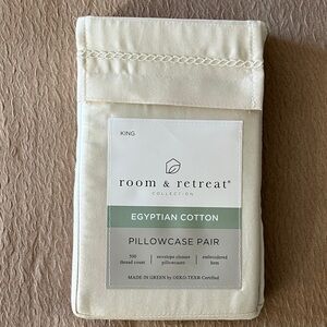 NWT Room & Retreat Egyptian Cotton Pillowcase Pair King 500 Thread Count Ivory